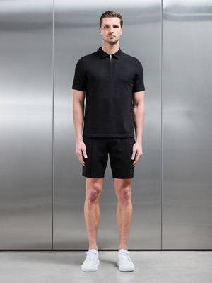 Cavour Textured Zip Polo Shirt in Black