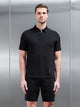 Cavour Textured Zip Polo Shirt in Black