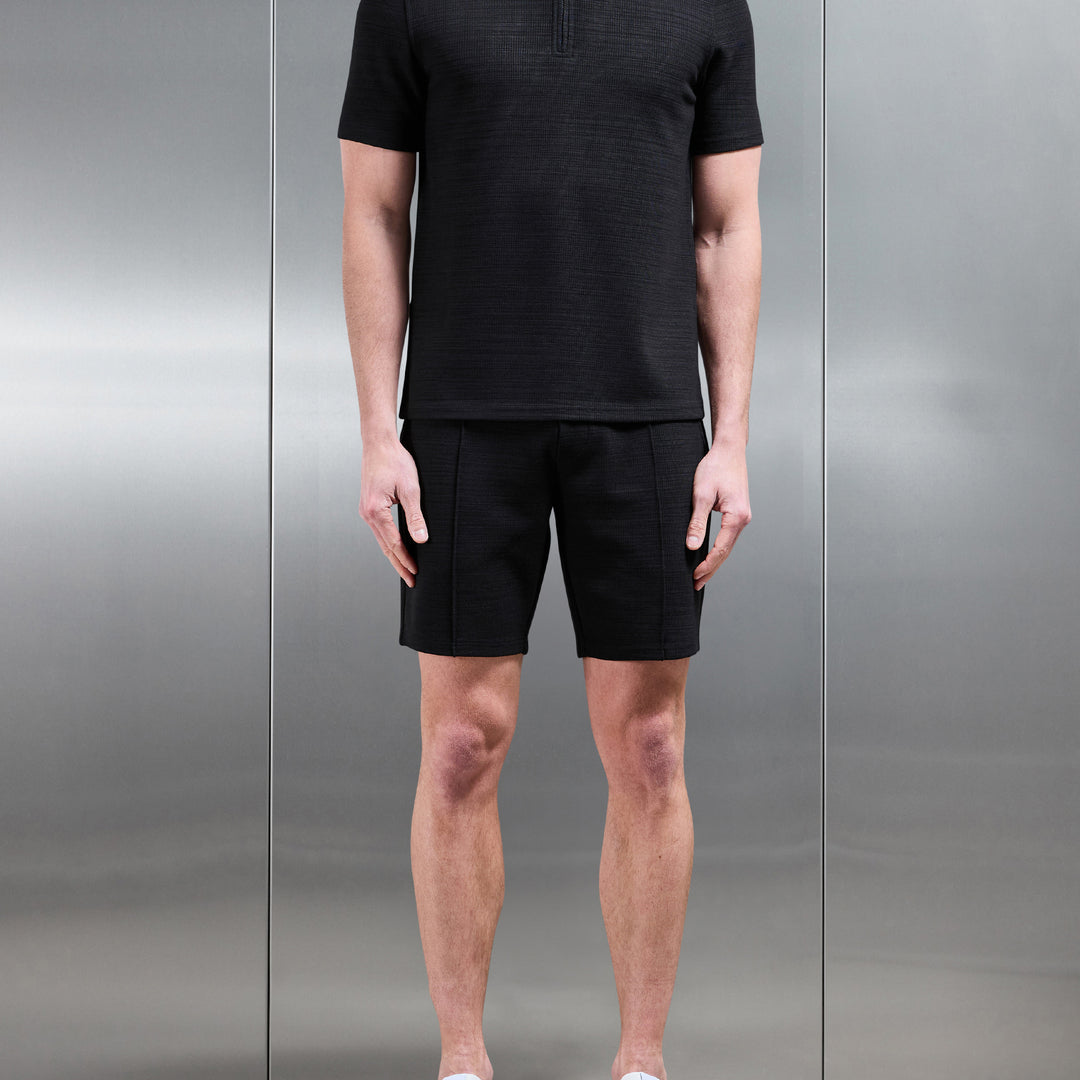 Cavour Textured Zip Polo Shirt in Black