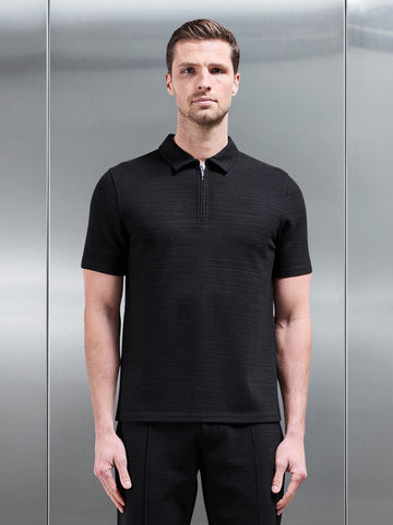 Cavour Textured Zip Polo Shirt in Black