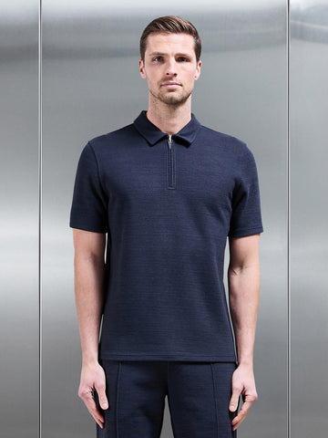 Cavour Textured Zip Polo Shirt in Navy
