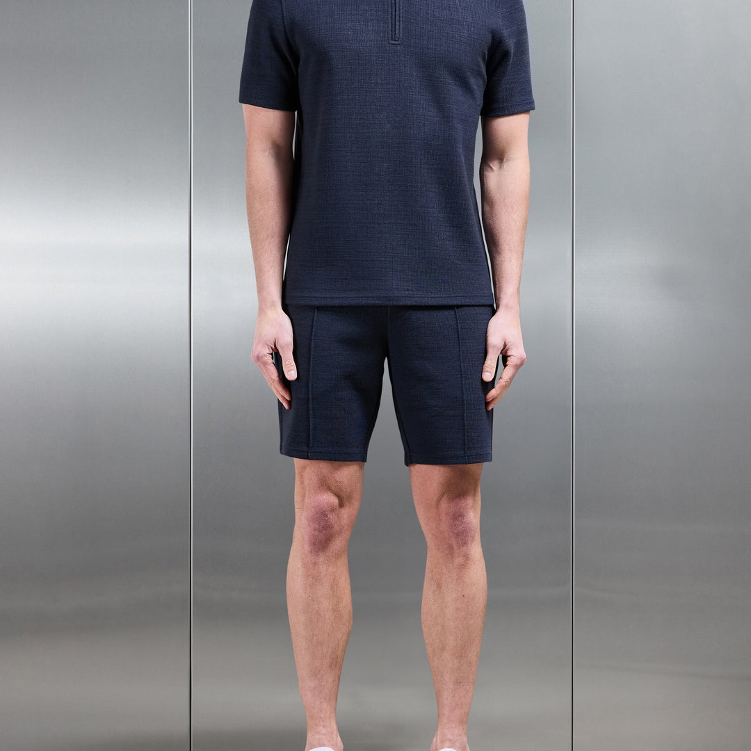 Cavour Textured Zip Polo Shirt in Navy