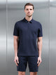 Cavour Textured Zip Polo Shirt in Navy