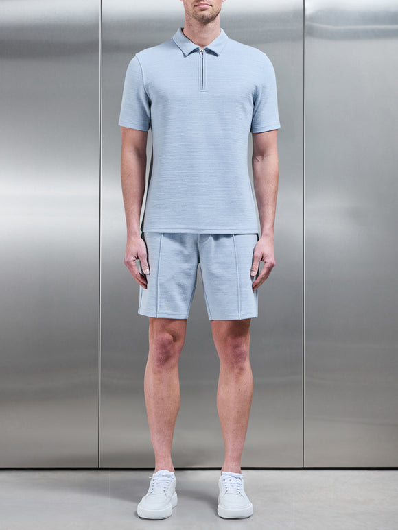 Cavour Textured Zip Polo Shirt in Soft Blue
