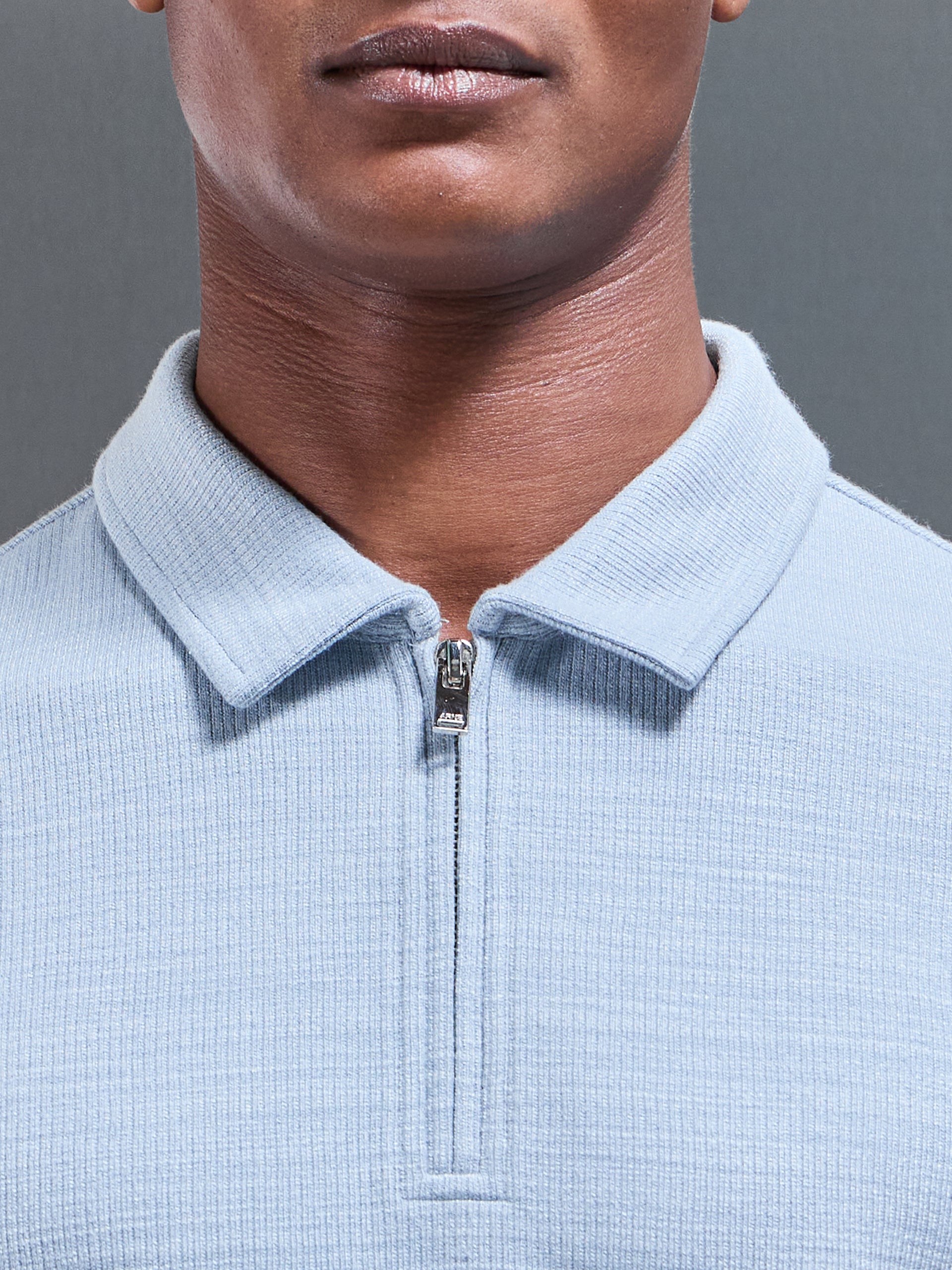 Cavour Textured Zip Polo Shirt in Soft Blue