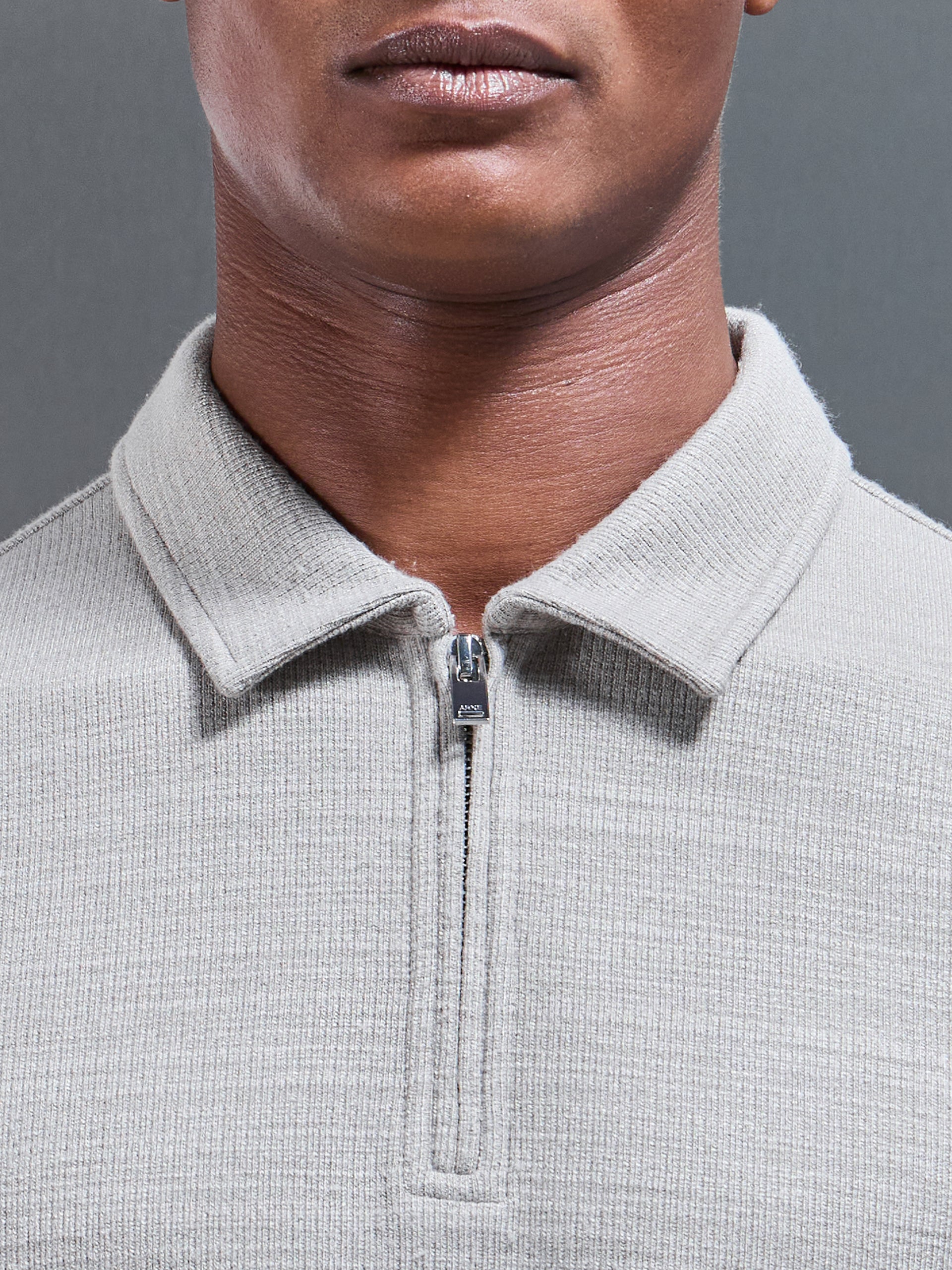 Cavour Textured Zip Polo Shirt in Stone