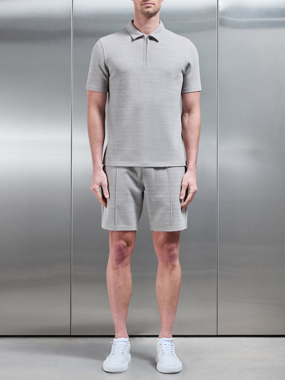 Cavour Textured Zip Polo Shirt in Stone