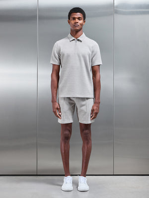 Cavour Textured Zip Polo Shirt in Stone