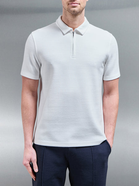 Cavour Textured Zip Polo Shirt in White