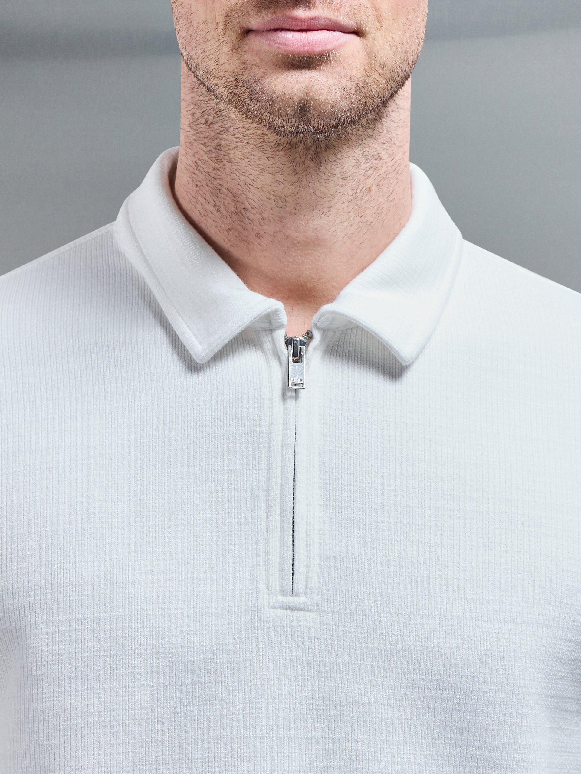 Cavour Textured Zip Polo Shirt in White