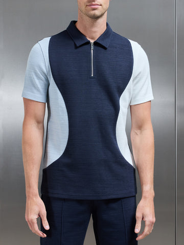 Cavour Colour Block Zip Polo Shirt in Navy
