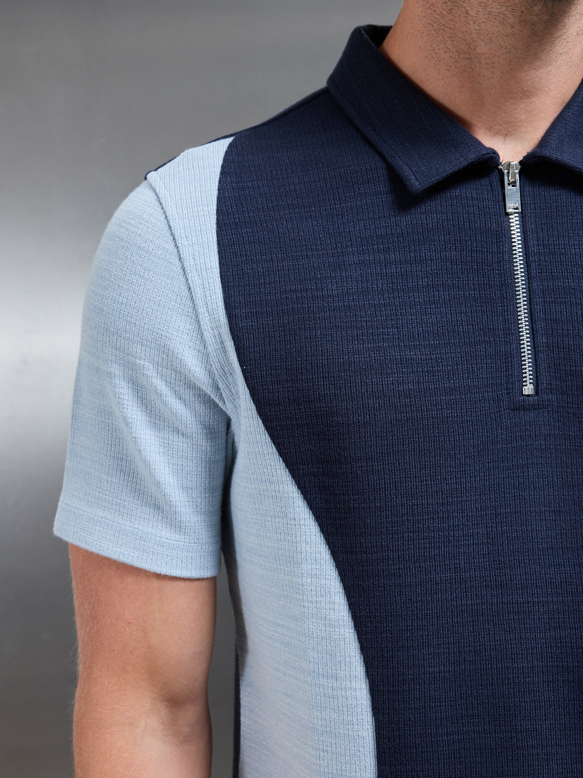 Cavour Colour Block Zip Polo Shirt in Navy