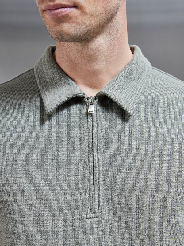 Cavour Textured Zip Polo Shirt in Olive