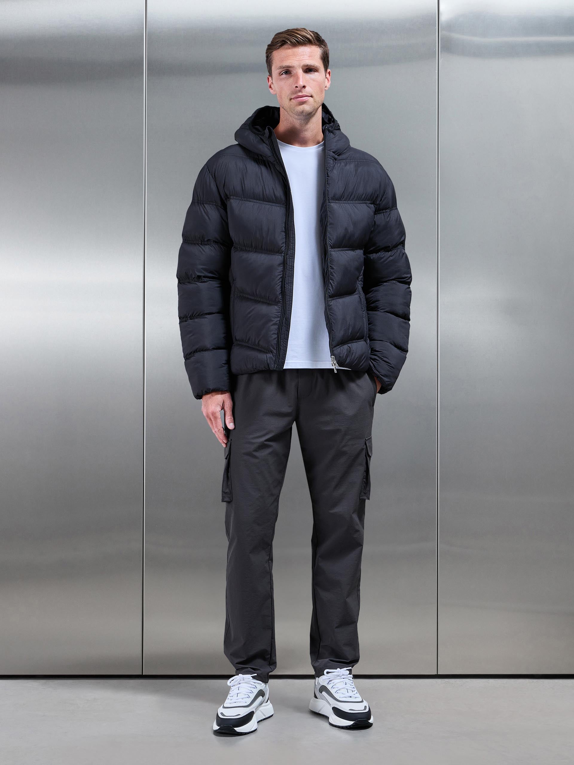 Chevron Puffer Jacket in Black