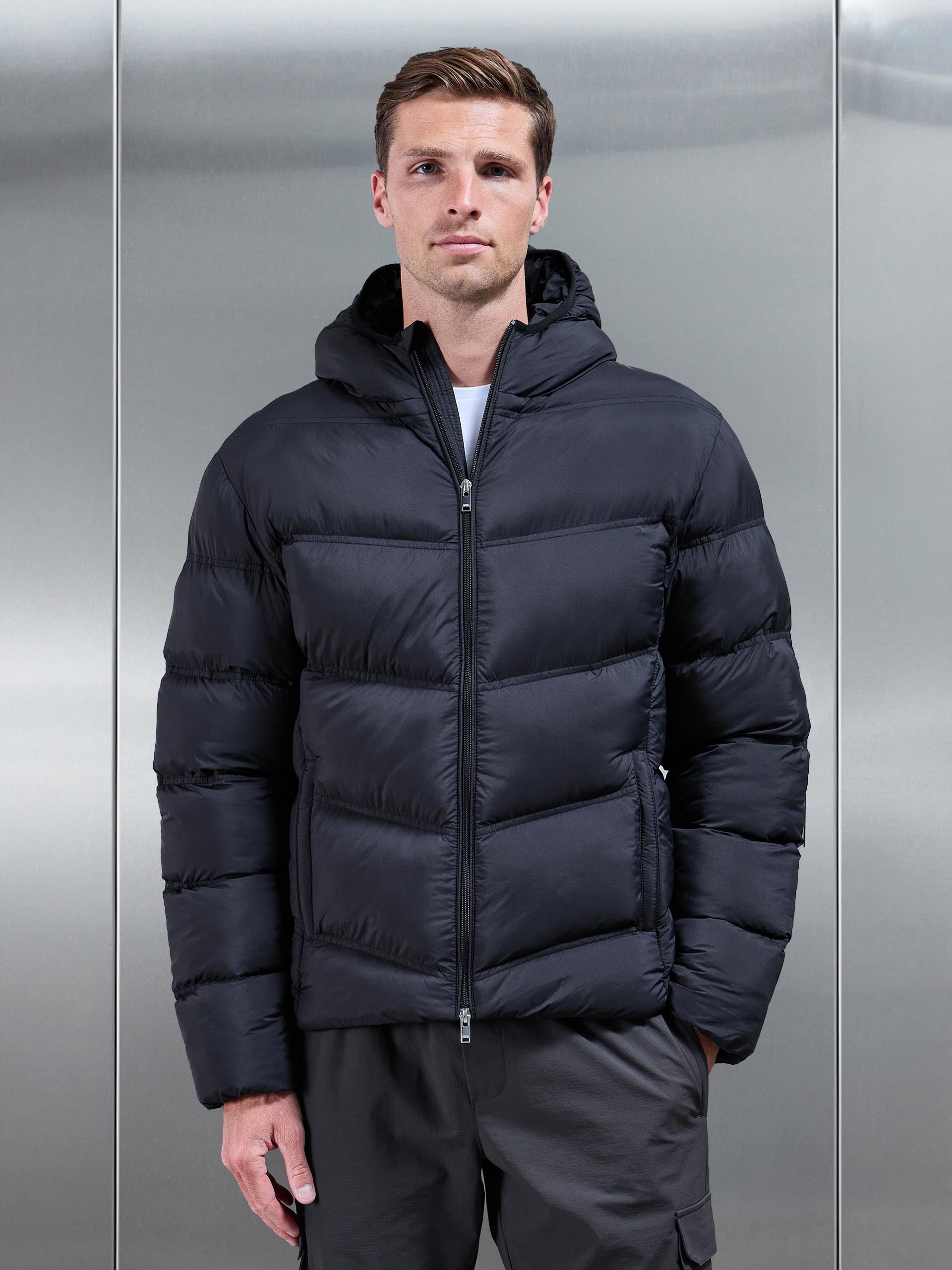 Chevron Puffer Jacket in Black