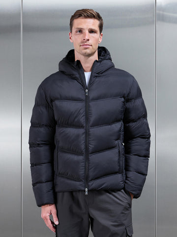 Chevron Puffer Jacket in Black