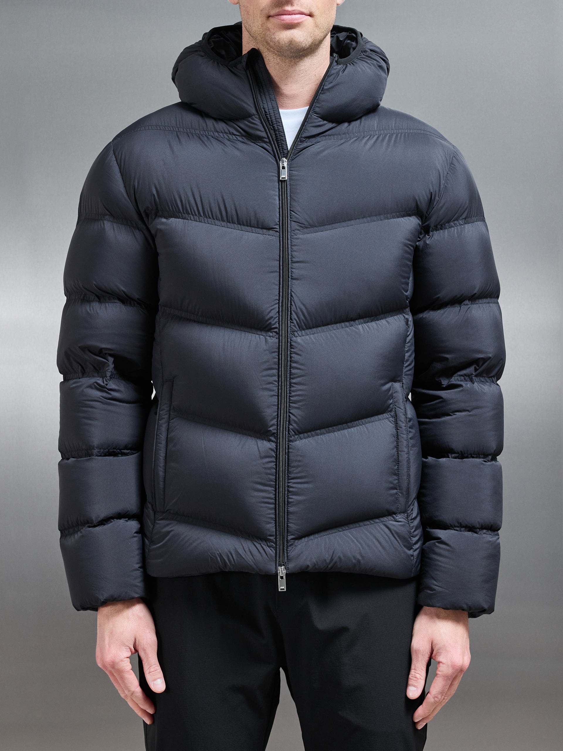 Chevron Puffer Jacket in Black