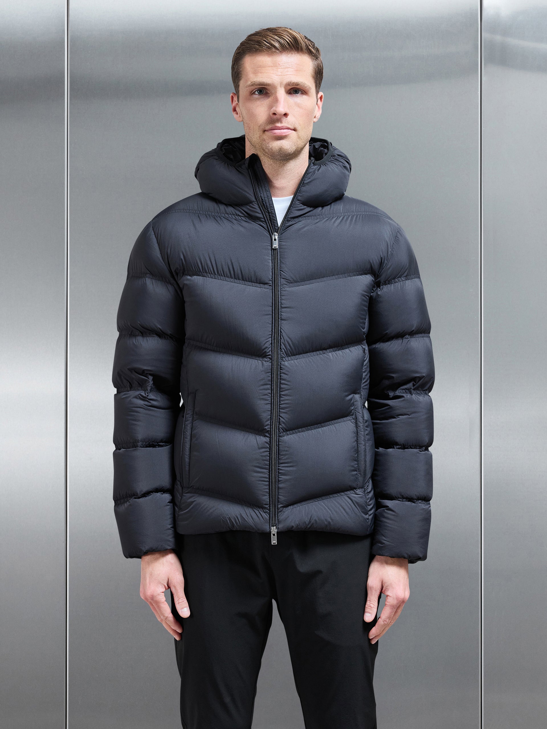 Chevron Puffer Jacket in Black