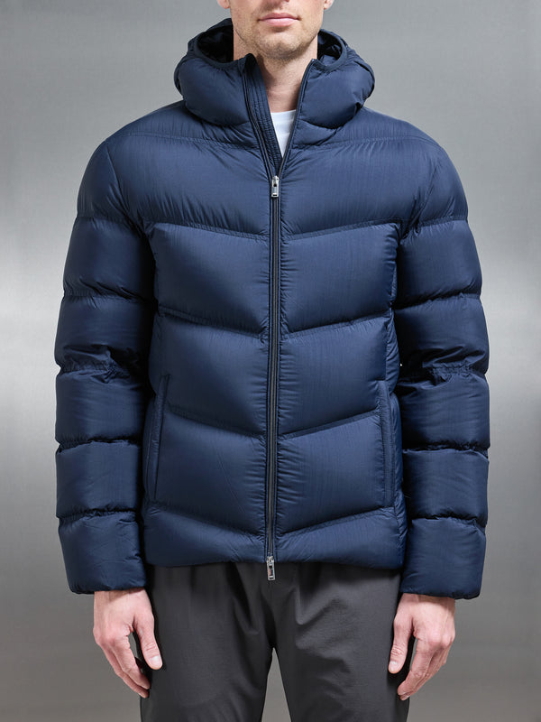 Chevron Puffer Jacket in Navy