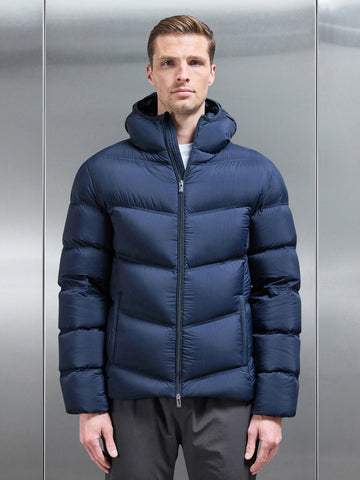 Chevron Puffer Jacket in Navy