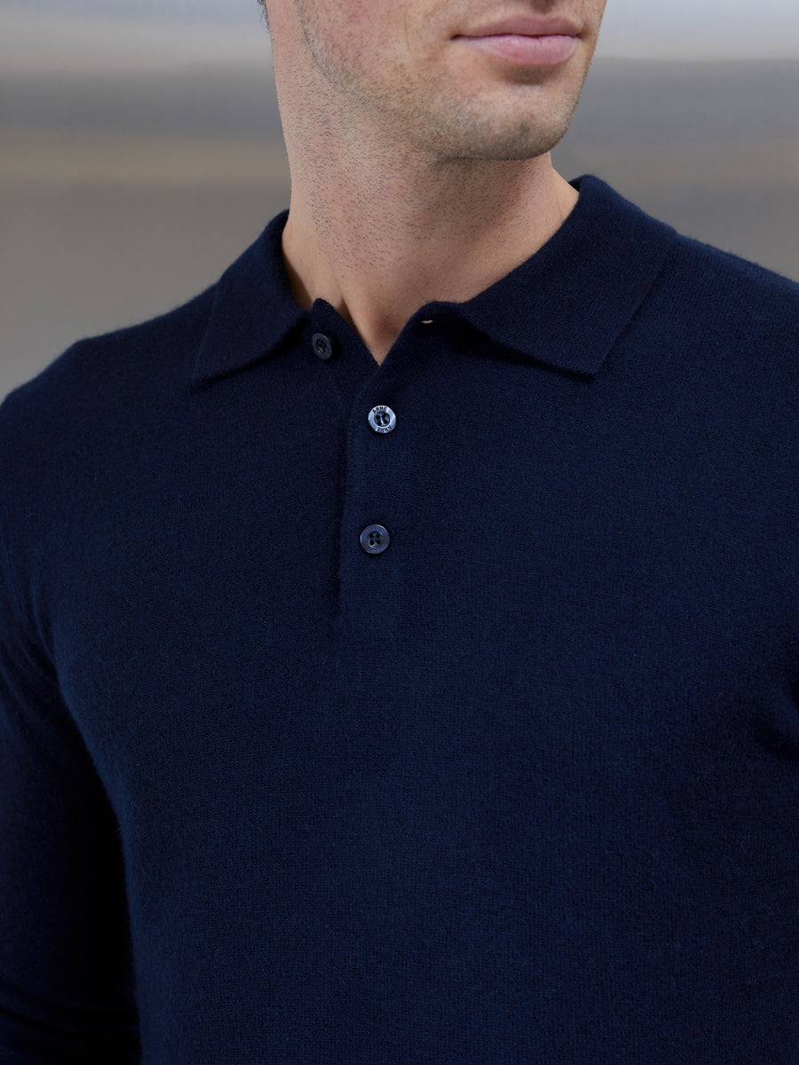 Wool Knitted Polo Shirt in Navy