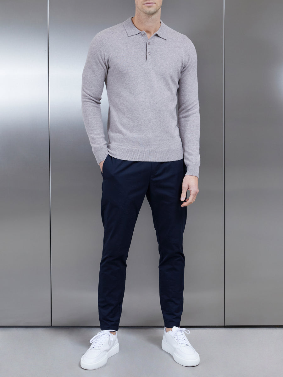 Wool Knitted Polo Shirt in Stone