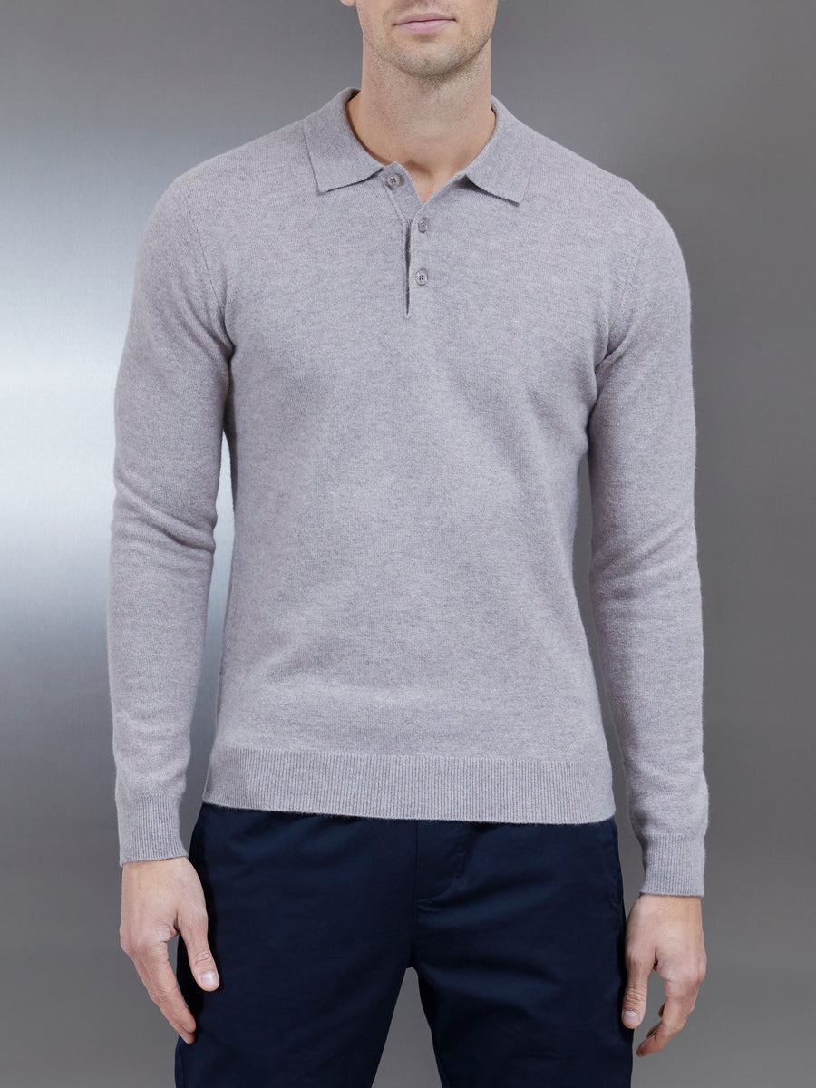 Chunky Knitted Polo Shirt in Stone