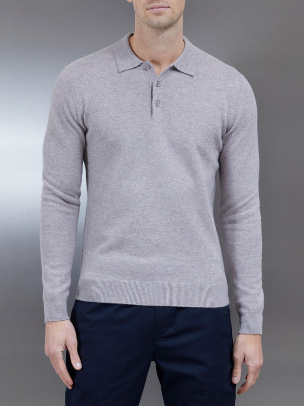 Wool Knitted Polo Shirt in Stone