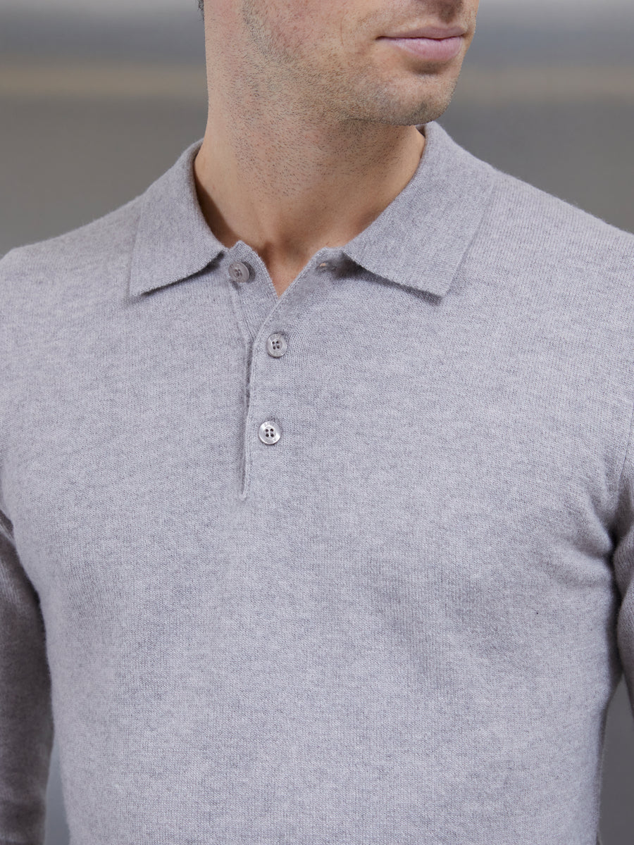 Wool Knitted Polo Shirt in Stone