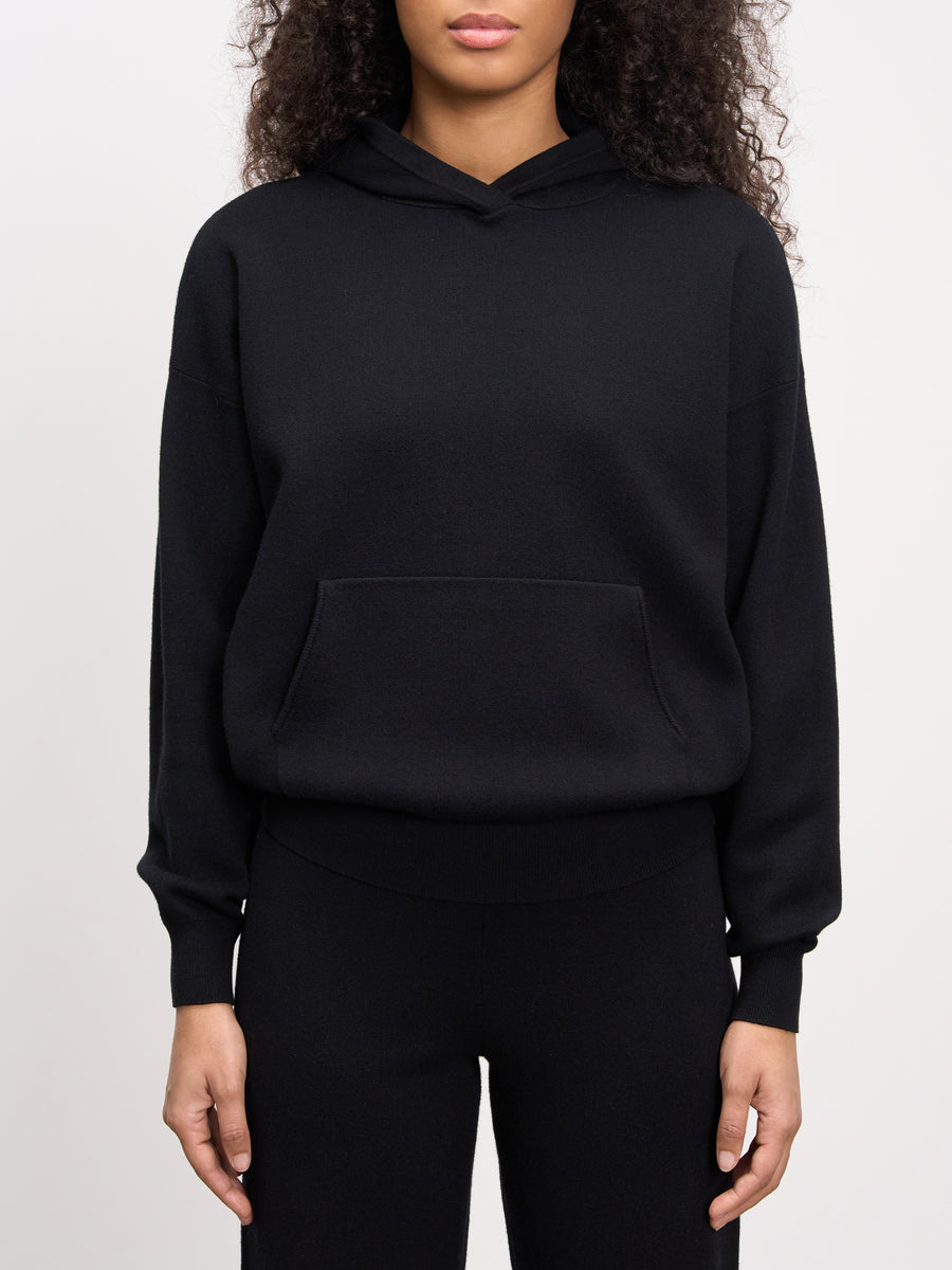 Womens Chunky Knitted Hoodie in Black