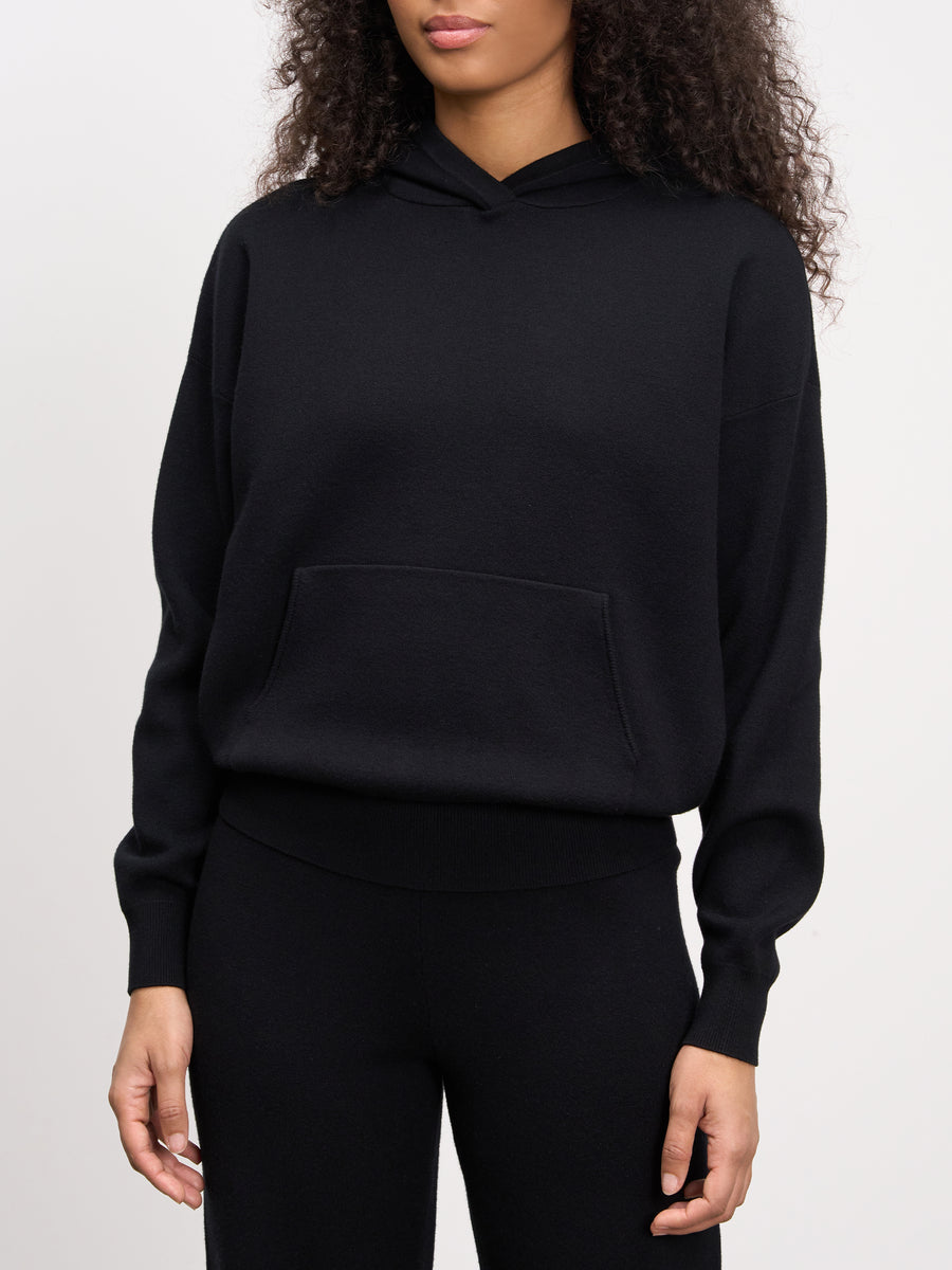 Womens Chunky Knitted Hoodie in Black