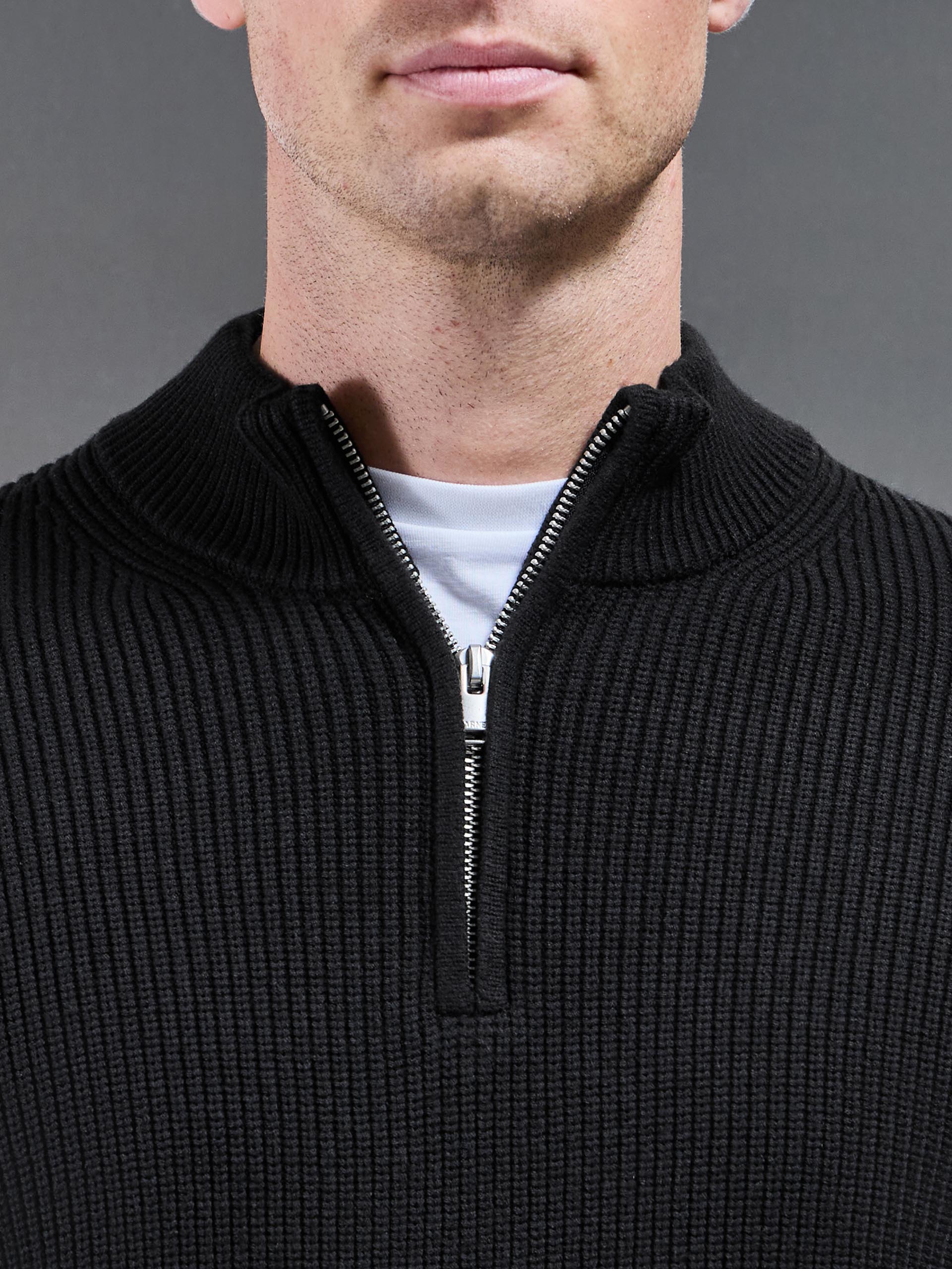 Chunky Ribbed Half Zip in Black