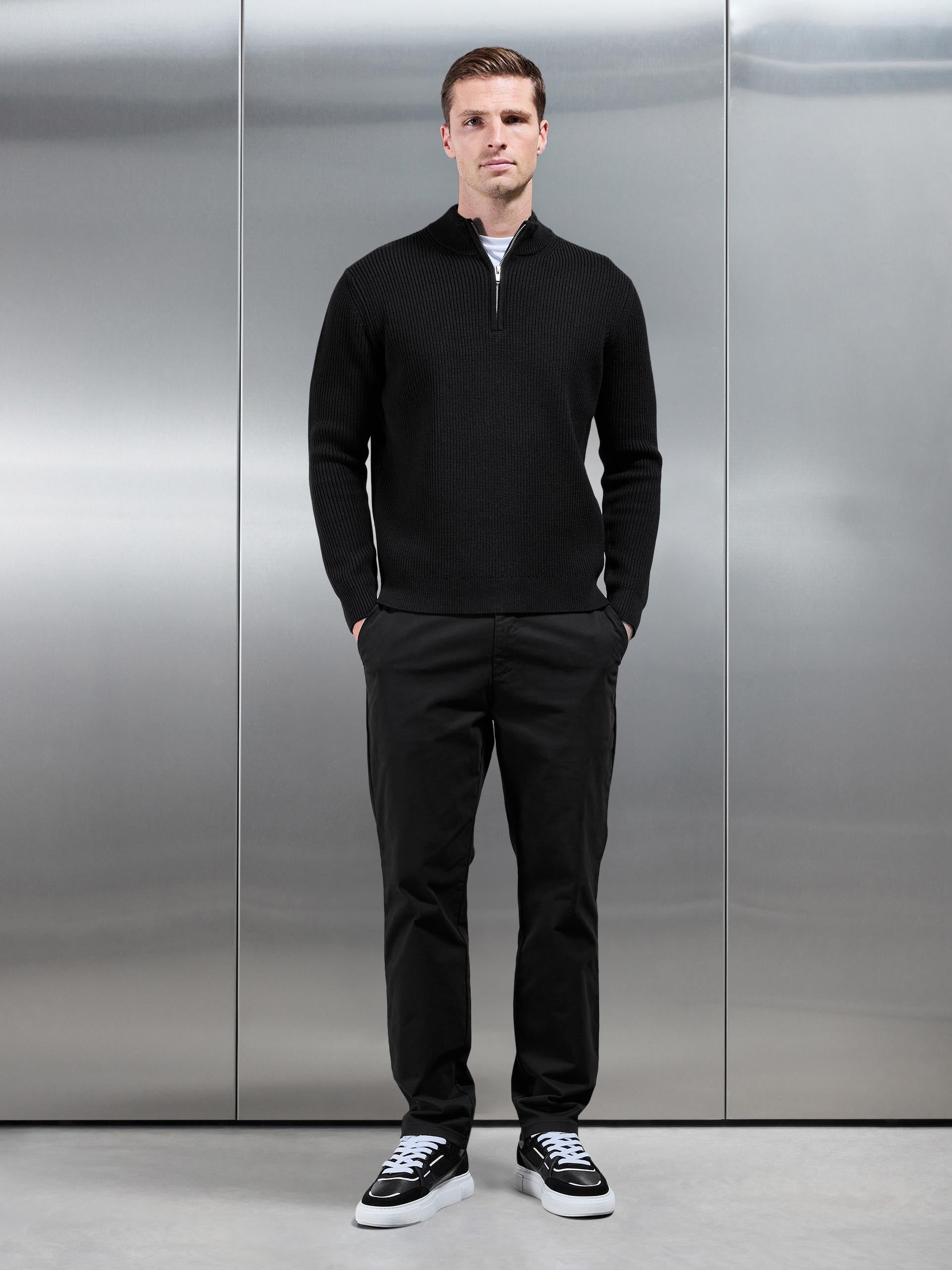 Chunky Ribbed Half Zip in Black