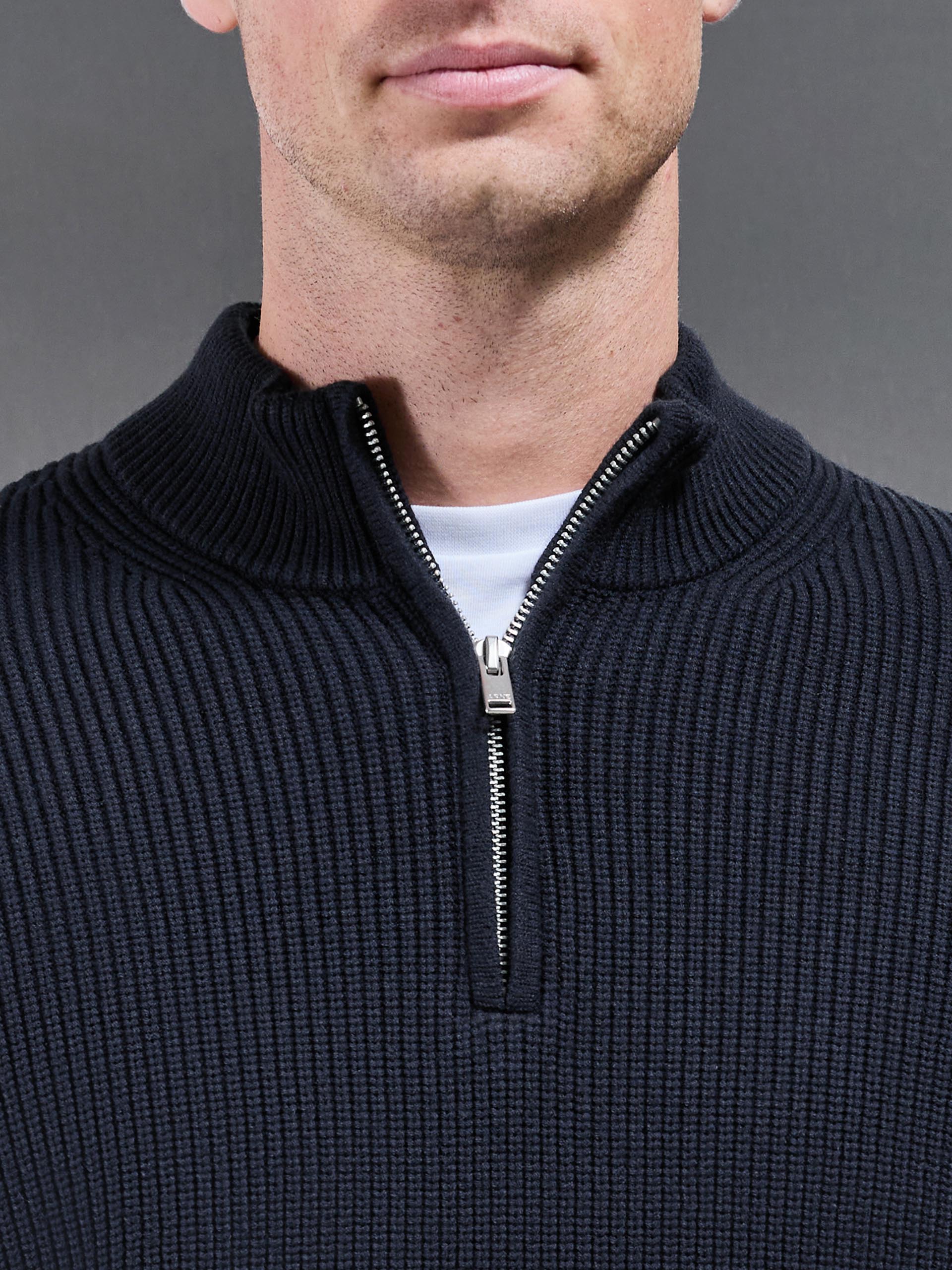 Chunky Ribbed Half Zip in Navy