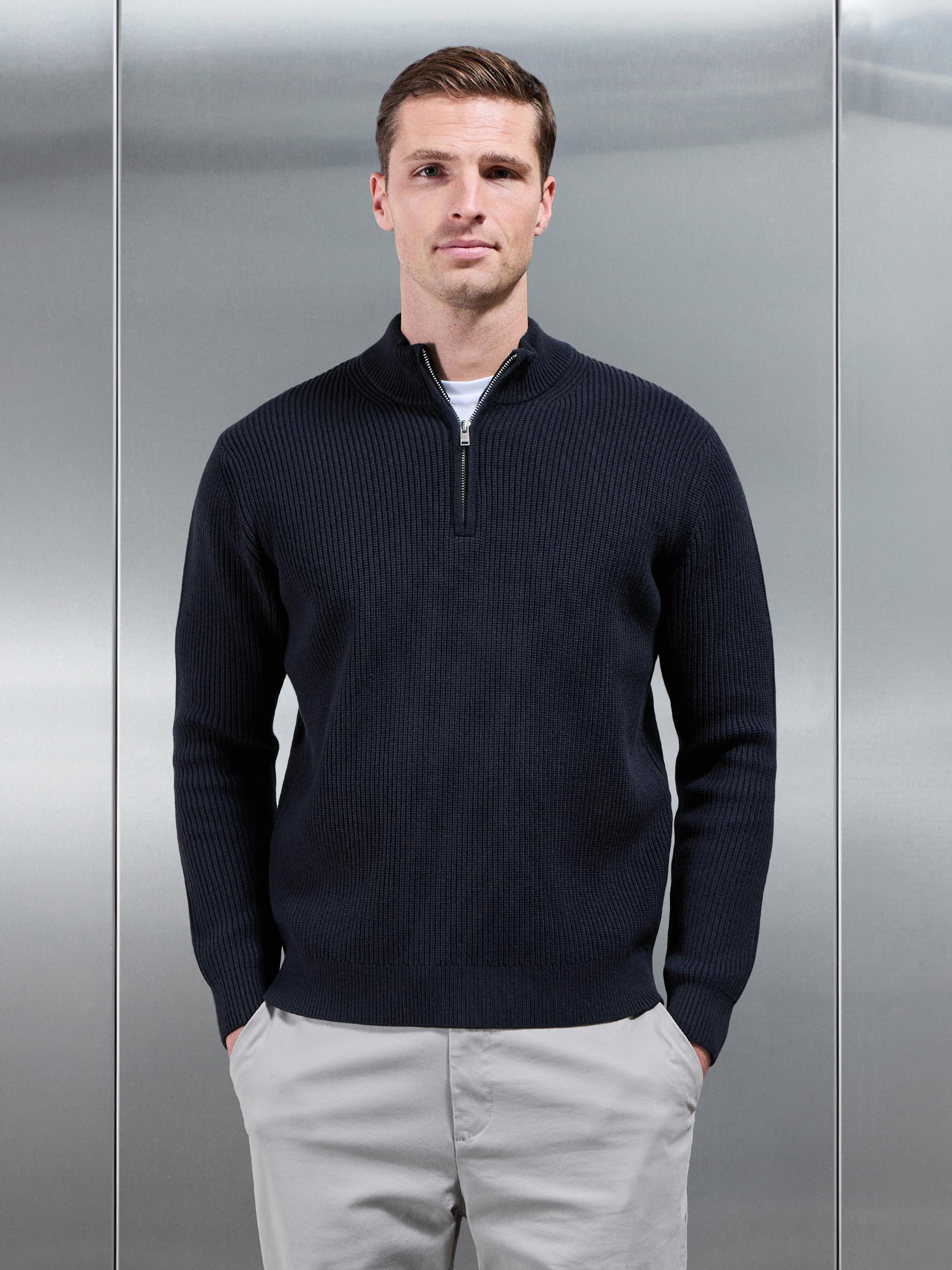 Chunky Ribbed Half Zip in Navy