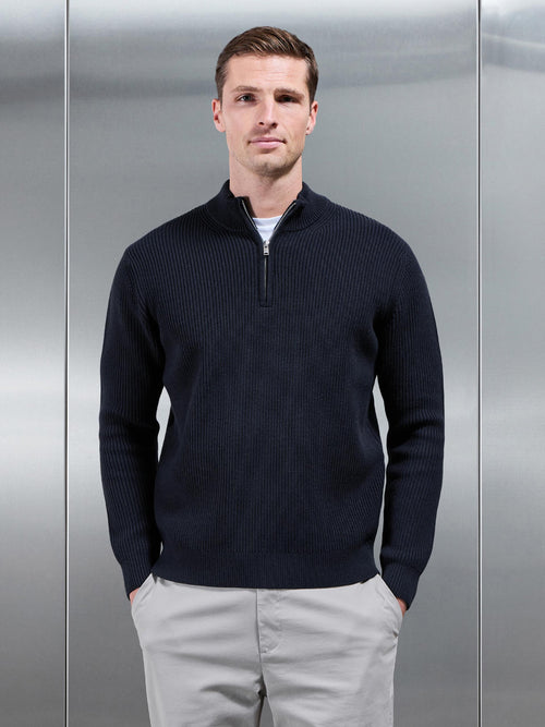 Chunky Ribbed Half Zip in Navy