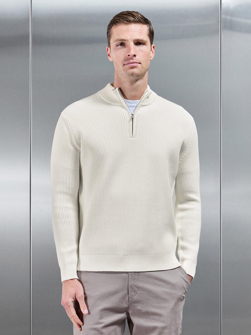 Chunky Ribbed Half Zip in Off White