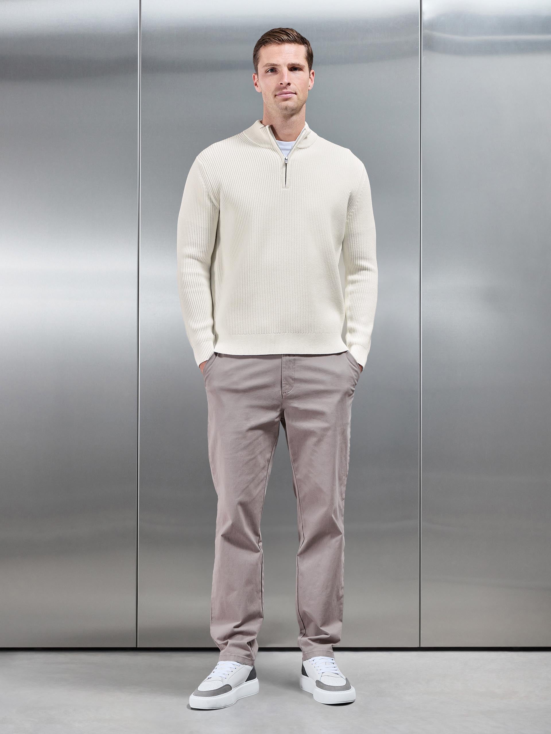 Chunky Ribbed Half Zip in Off White
