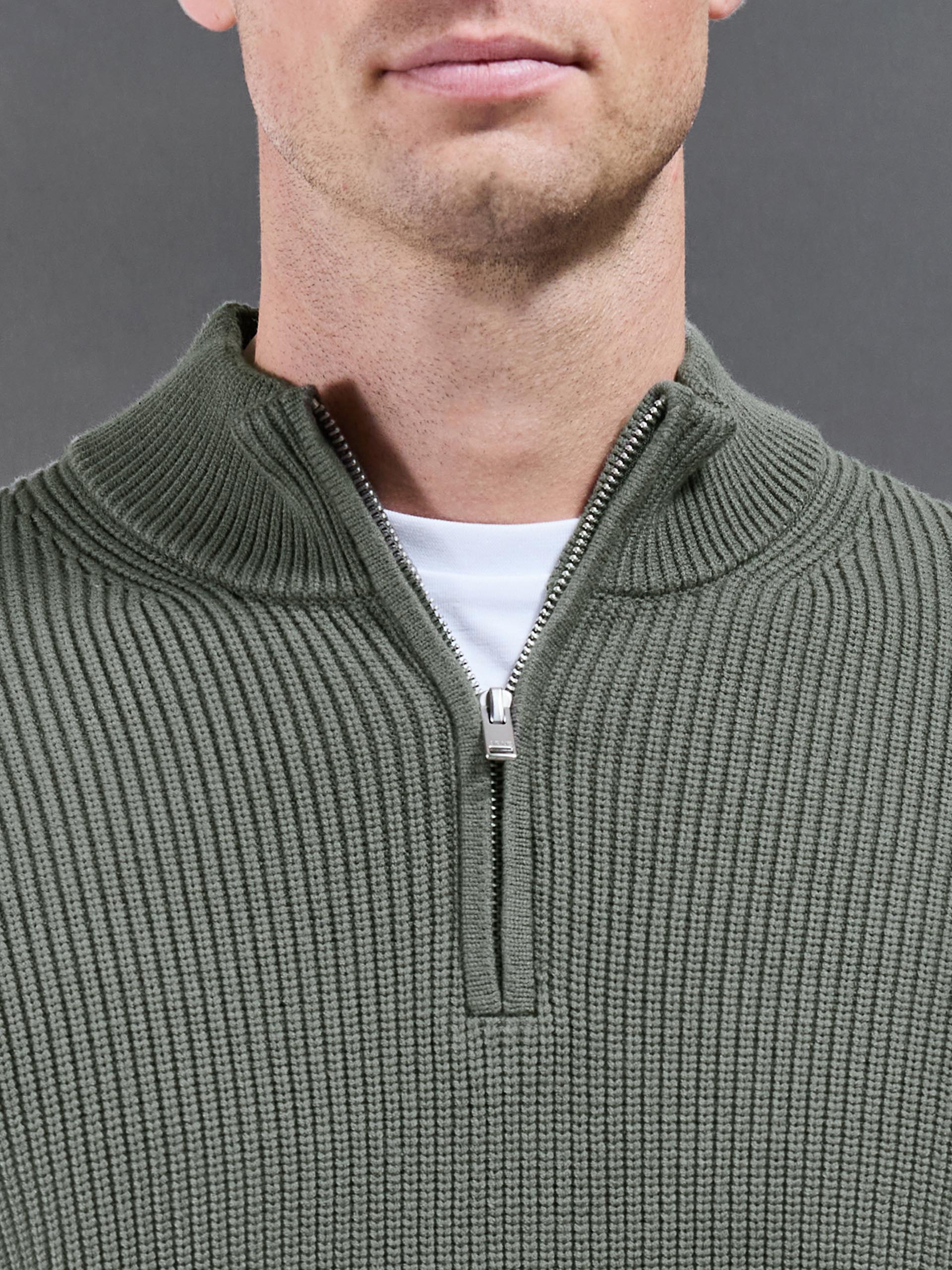 Chunky Ribbed Half Zip in Sage