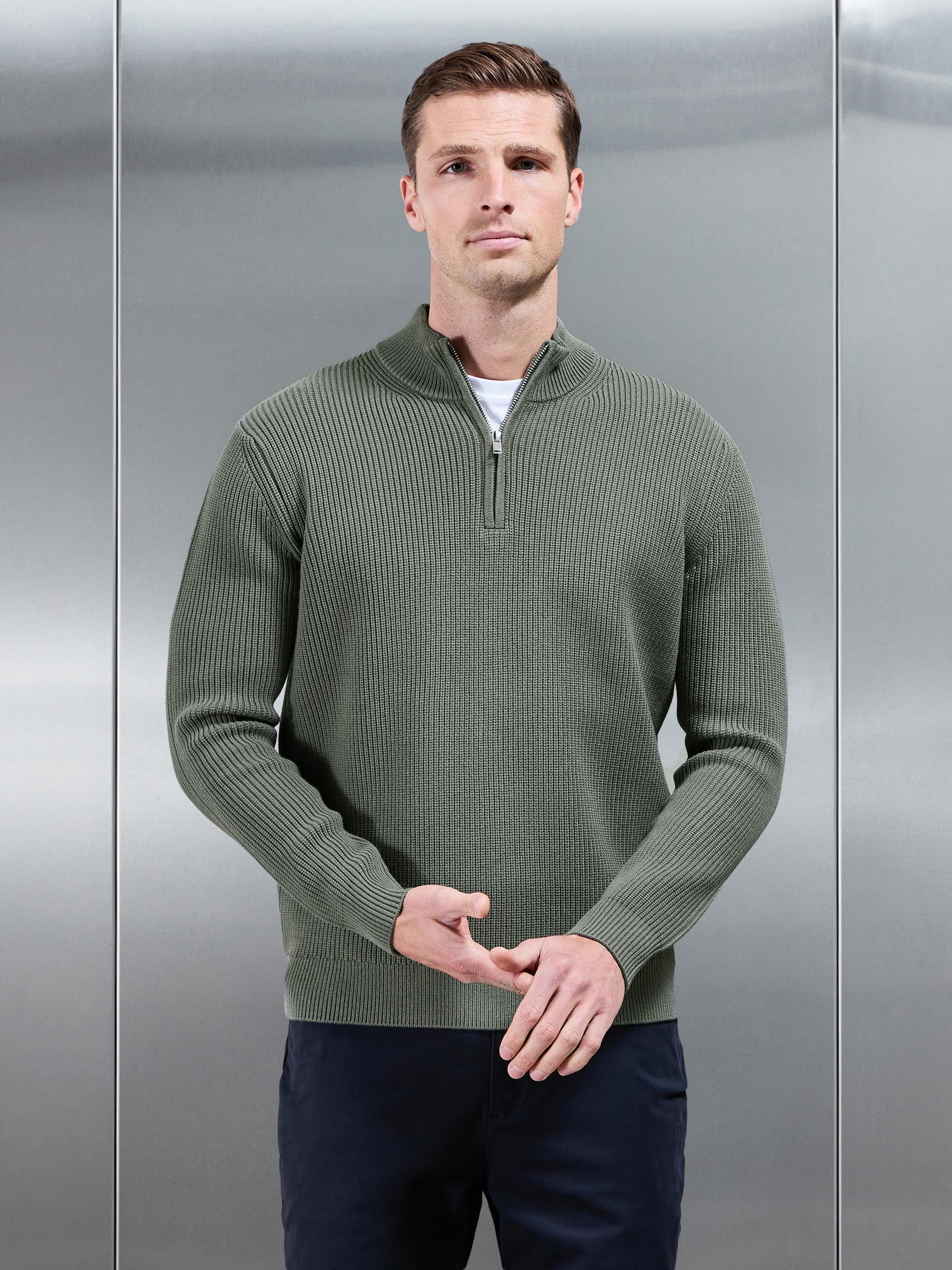 Chunky Ribbed Half Zip in Sage
