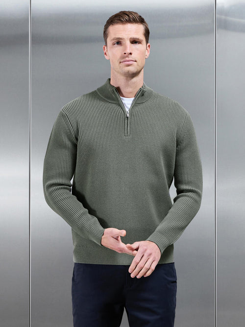 Chunky Ribbed Half Zip in Sage