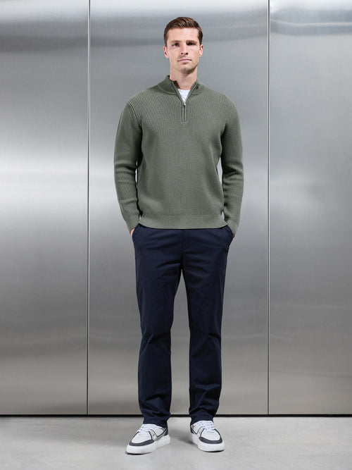 Chunky Ribbed Half Zip in Sage