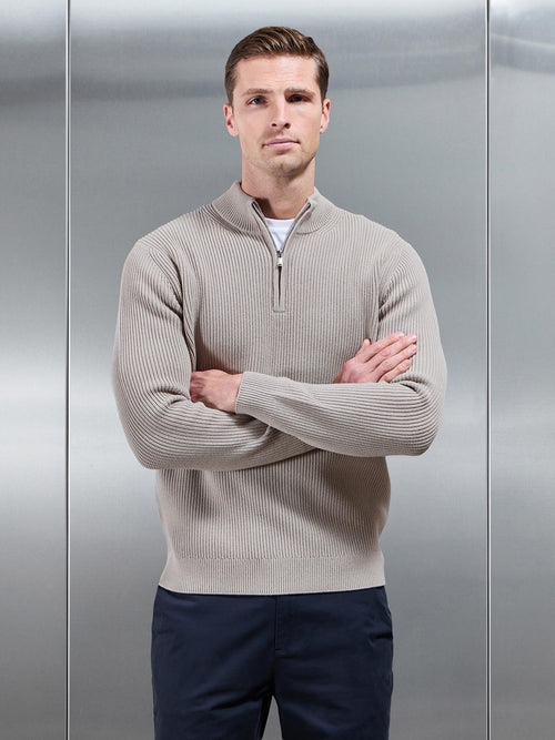 Chunky Ribbed Half Zip in Stone