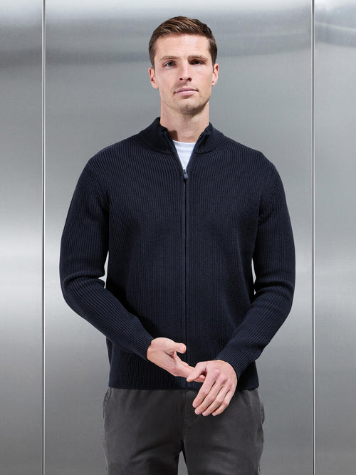Chunky Ribbed Zip Through Jacket in Navy