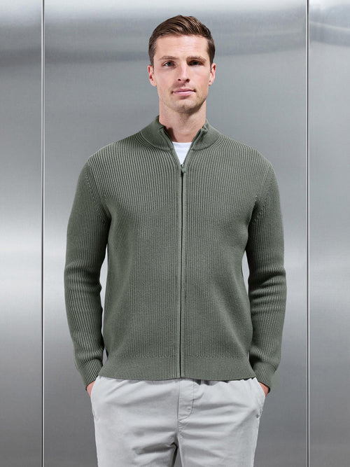 Chunky Ribbed Zip Through Jacket in Sage