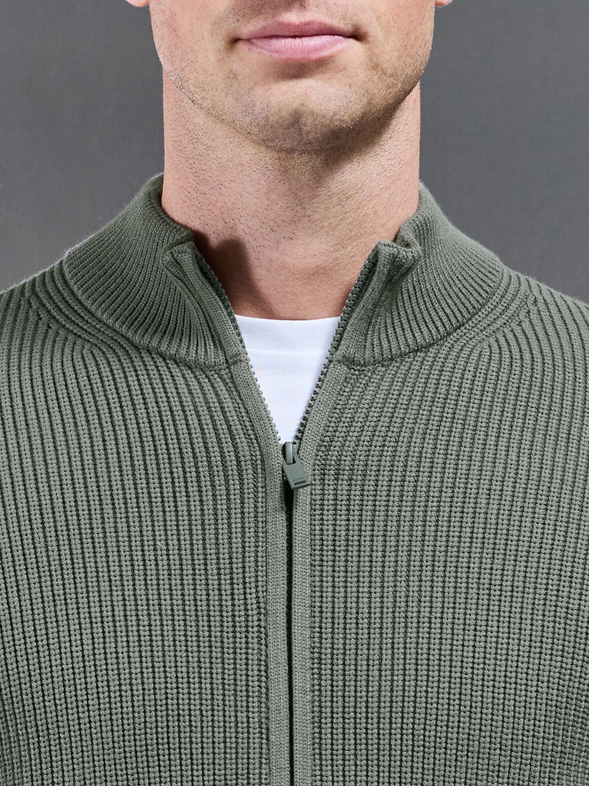 Chunky Ribbed Zip Through Jacket in Sage