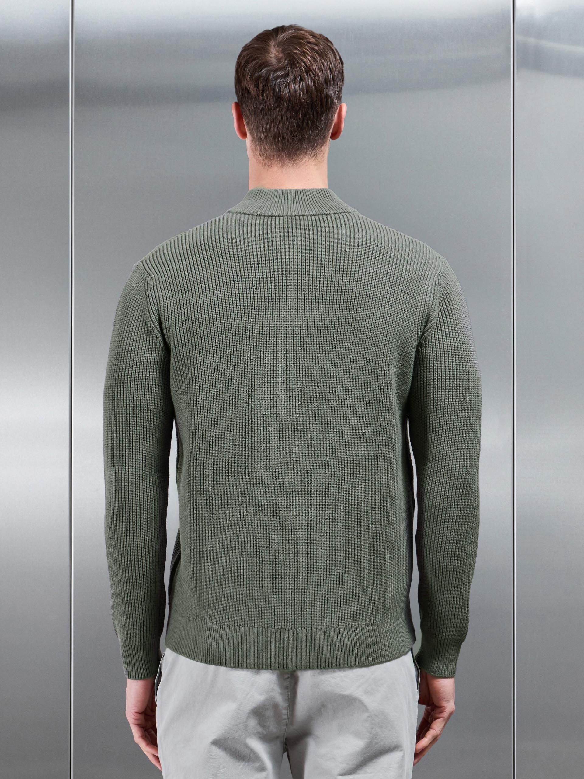 Chunky Ribbed Zip Through Jacket in Sage