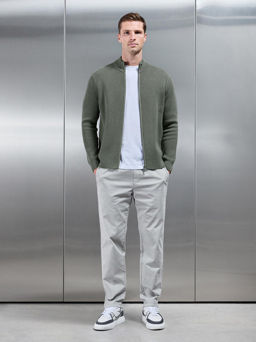 Chunky Ribbed Zip Through Jacket in Sage