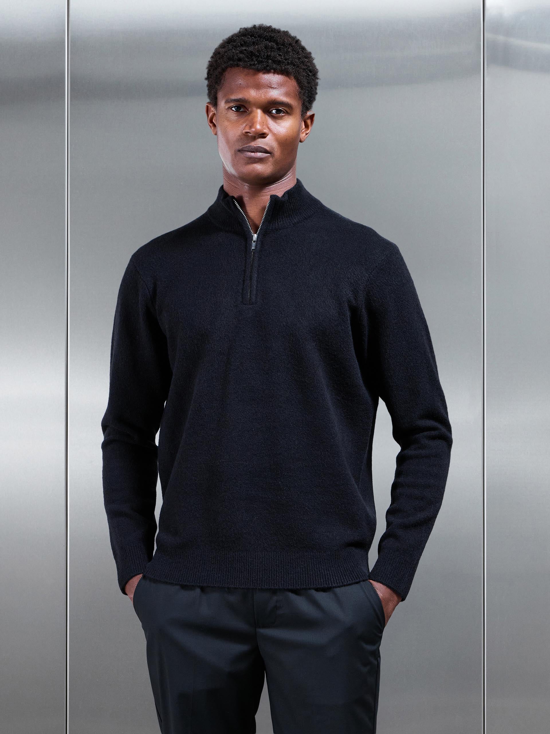 Chunky Wool Half Zip in Black