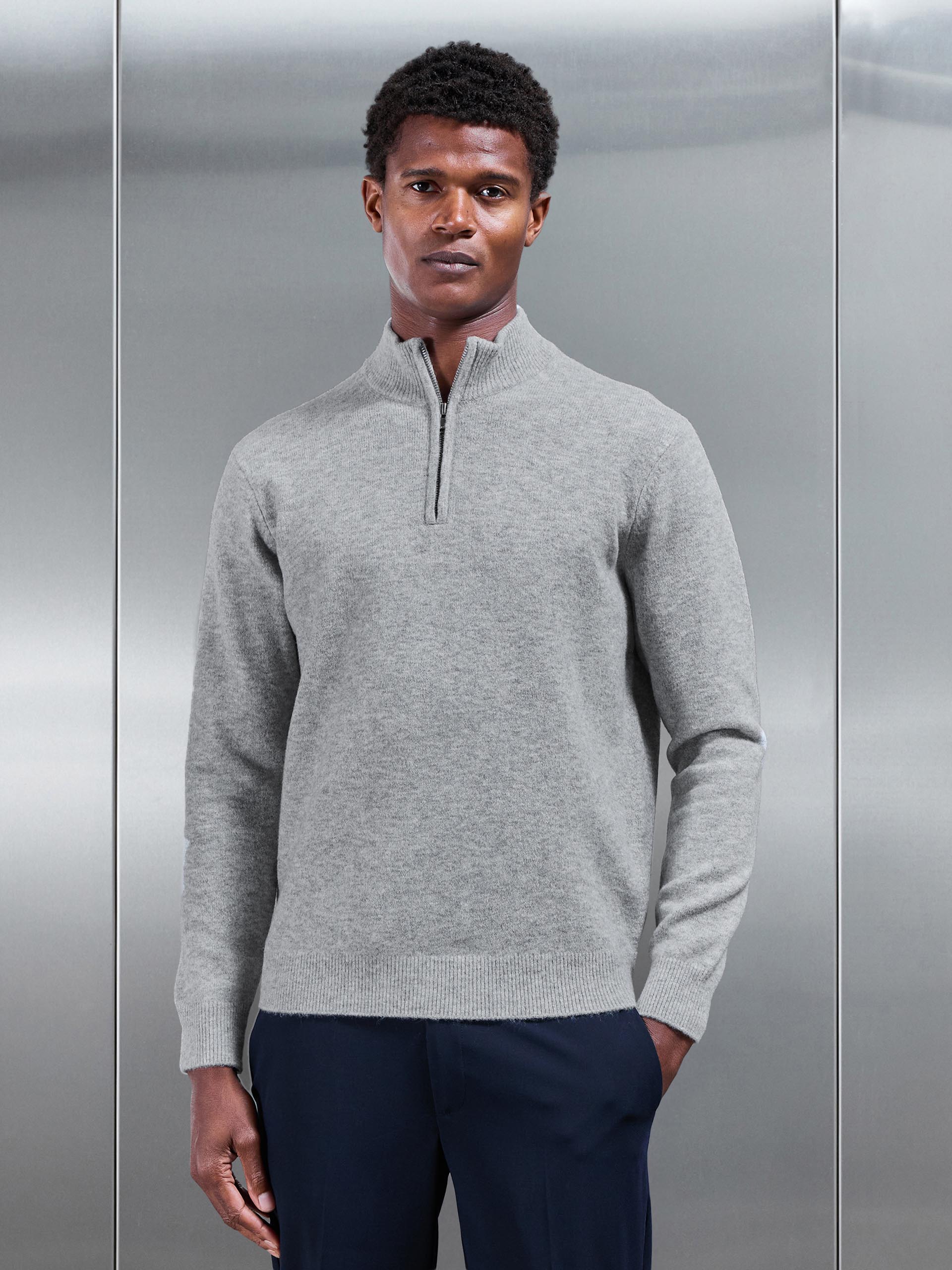 Chunky Wool Half Zip in Marl Grey